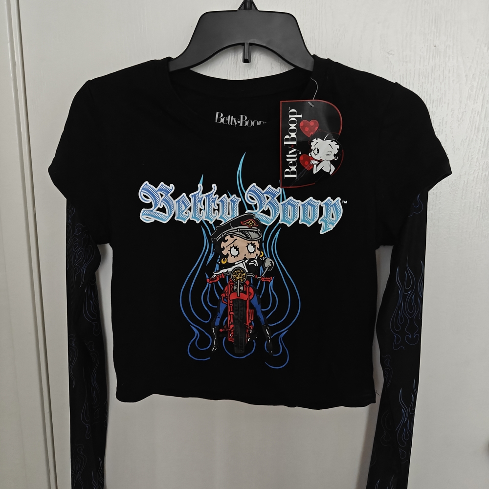 Betty Boop Black Long Sleeve Crop Top